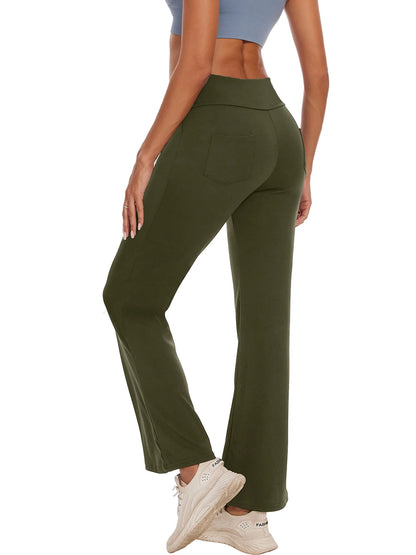 Womens Bootcut Yoga Pants Flare Legging with Pockets High Waist Lightweight Bottoms Workout Activewear Green XL