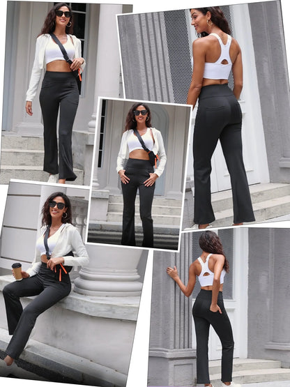 Womens Bootcut Yoga Pants Flare Legging with Pockets High Waist Lightweight Bottoms Workout Activewear Green XL