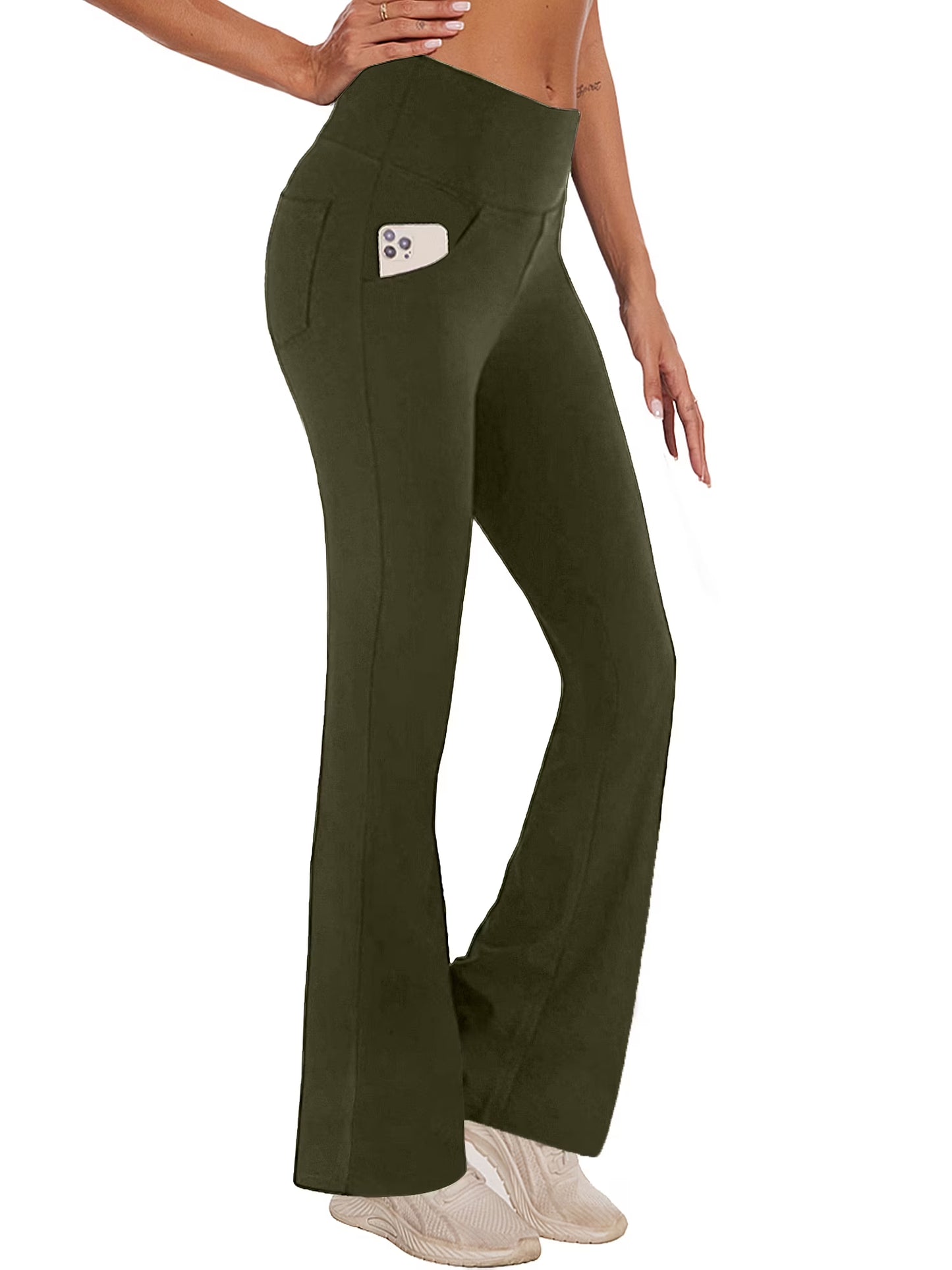 Womens Bootcut Yoga Pants Flare Legging with Pockets High Waist Lightweight Bottoms Workout Activewear Green XL