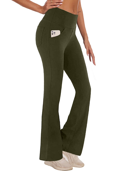 Womens Bootcut Yoga Pants Flare Legging with Pockets High Waist Lightweight Bottoms Workout Activewear Green XL